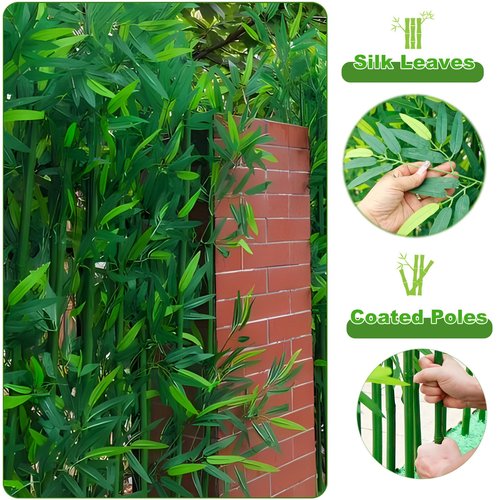 HOUSESET 4/5/6ft Artificial Bamboo Tree 10 Pack, Fake Bamboo Plant with Encrypted Silk Leaves for Garden Yard Indoor Outdoor Decor, Privacy Waterproof Faux Plants (5ft/153cm)