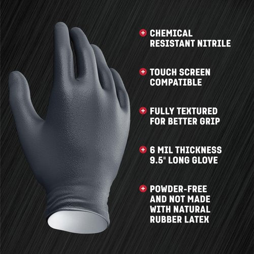 Venom Steel Industrial Nitrile Gloves, Chemical Resistant Disposable Black Gloves, Latex-Free, Powder-Free, Textured Grip, Heavy Duty Two-Layer Protection, 6 mil, Large (Pack of 500)