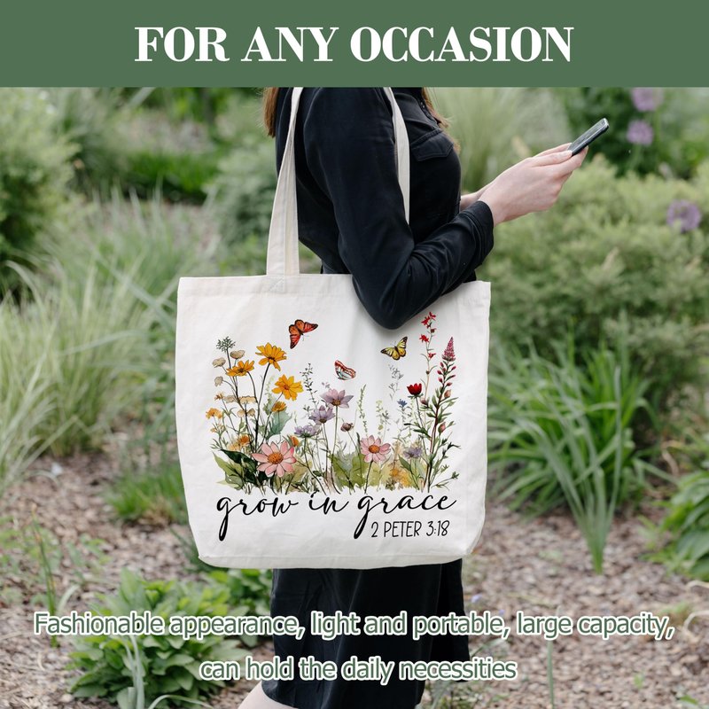 Nuhany Christian Gifts Canvas Tote Bag Aesthetic for Women Mom, Religious Birthday Gifts Reusable Grocery Shopping Bags, Shoulder Tote Bag for Christian (B02)