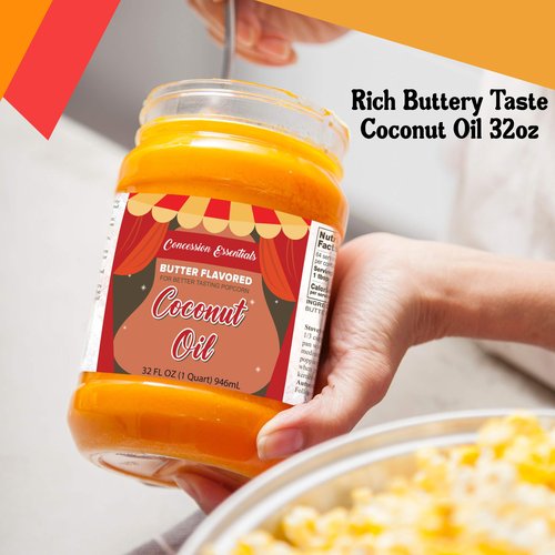 Concession Essentials Movie Night Pack - 1ct of Each Item-32oz Buttery Coconut Oil and 32oz Popcorn Salt for Better Tasting Popcorn-2ct