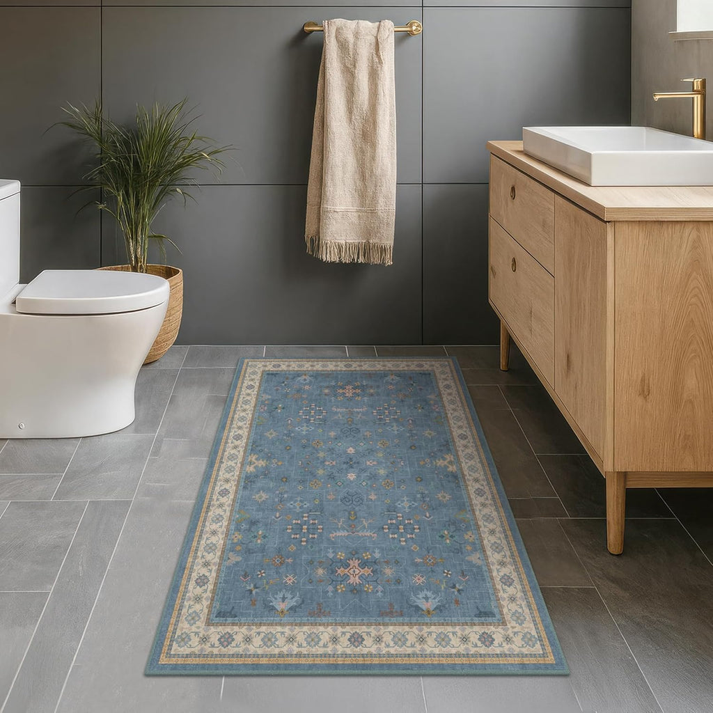 Regine Switzerland Washable Blue Entryway Rug - 3x5 Non-Slip Throw Rug for Kitchen, Bedroom, Mudroom
