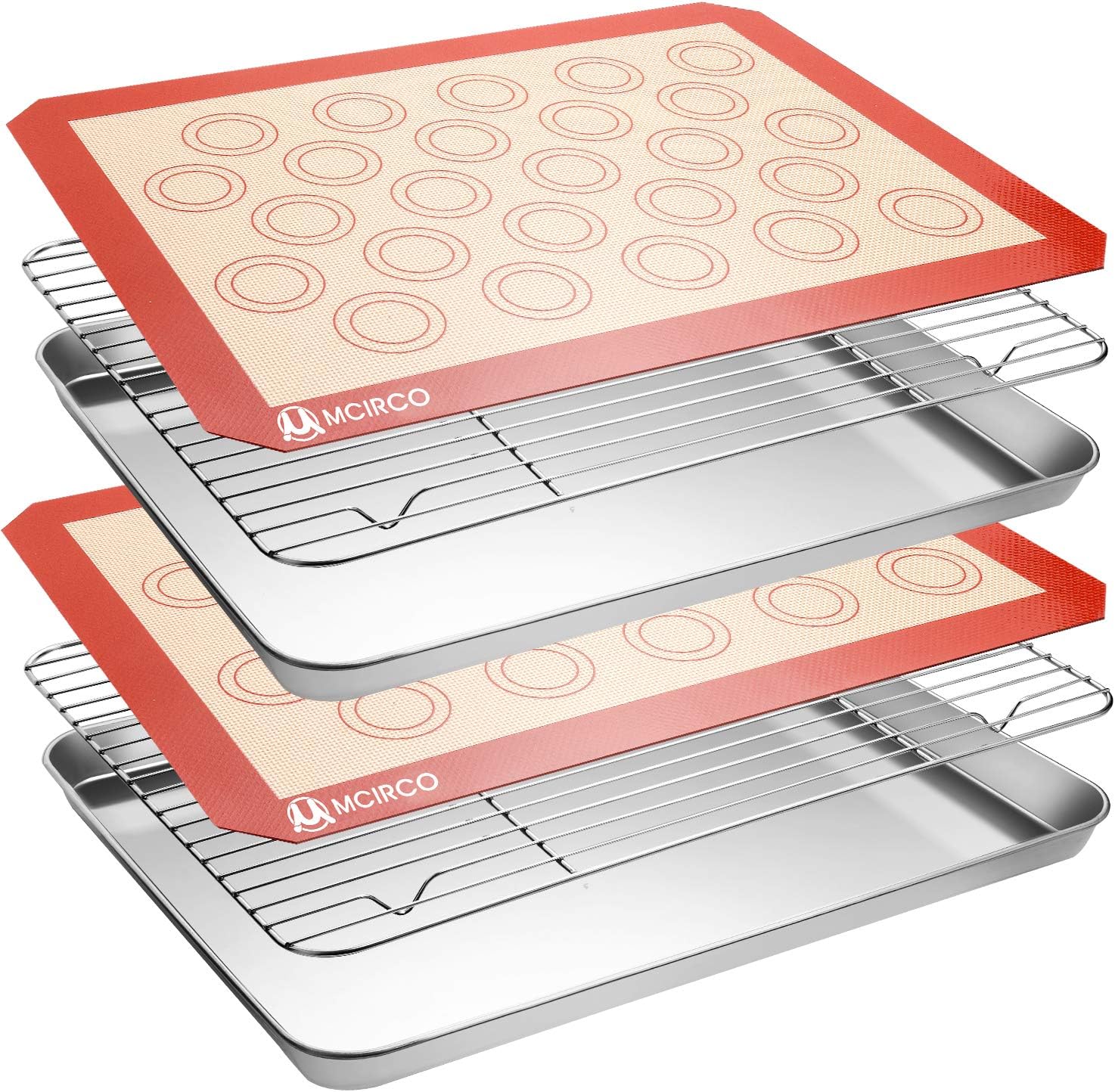 Stainless Steel Baking Sheet Set - Cookie Pan with Cooling Rack & Silicone Mats | 16 x 12 Inch, Easy Clean