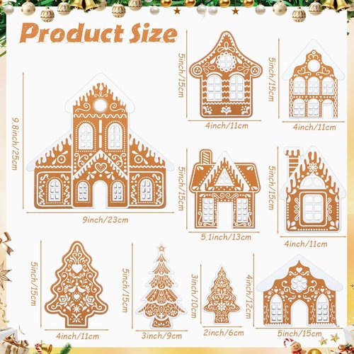 Faccito 9-Piece Wooden Gingerbread House Decor Set - Festive Christmas Village Centerpiece for Indoor Decorations