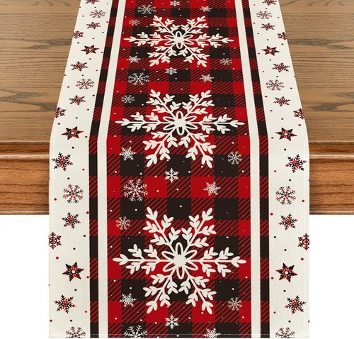 Artoid Mode Buffalo Plaid Christmas Table Runner - 13x72 Inch Winter Kitchen Decor