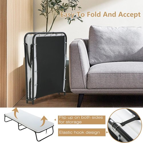 Guest Folding Bed - Heavy-Duty Rollaway Bed with 3.9" Foam Mattress | Portable 77" x 31" x 12" for Spare Bedroom or Office - White