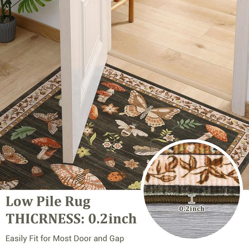 4x6 Rug Non-Slip Washable Carpet - Mushroom Soft Low-Pile Stain Resistant Foldable Rugs for Nursery Kitchen Bedroom Living Room Entryway Indoor Mat with Rubber Back Brown