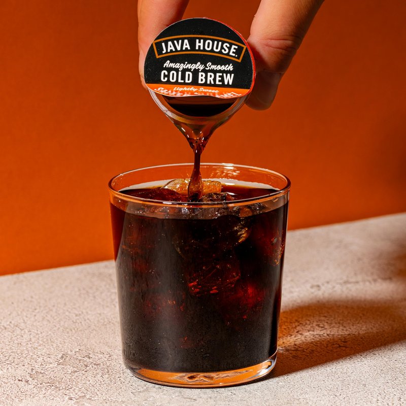 JAVA HOUSE Salted Caramel Lightly Sweet Cold Brew Coffee Pods, (48 Count) Peel and Pour Pods Hot or Iced