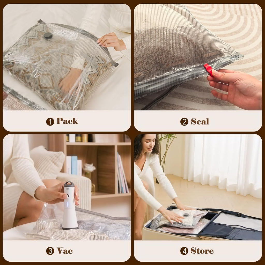 Vacbird Vacuum Bags - Travel Compression Packing Bags with Rechargeable Air Pump | 15 Combo Carry-On Size