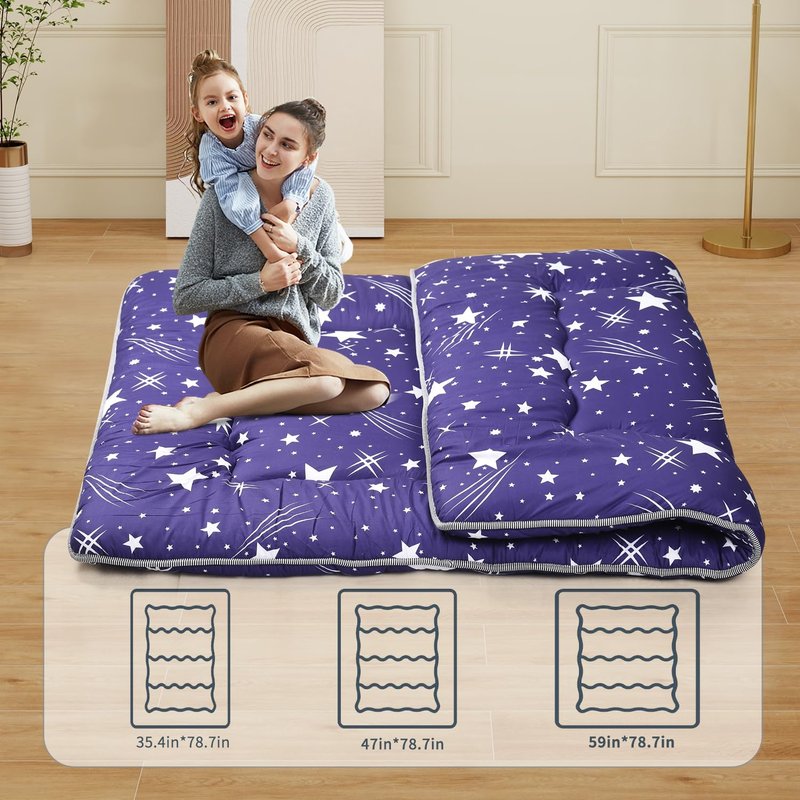 DPRRCX Japanese Floor Mattress,Roll Up Memory Foam Tatami Mat Easy to Store and Portable,Futon Mattress Suitable for Camping and Guest Room (Blue, Twin (80" x 36"))