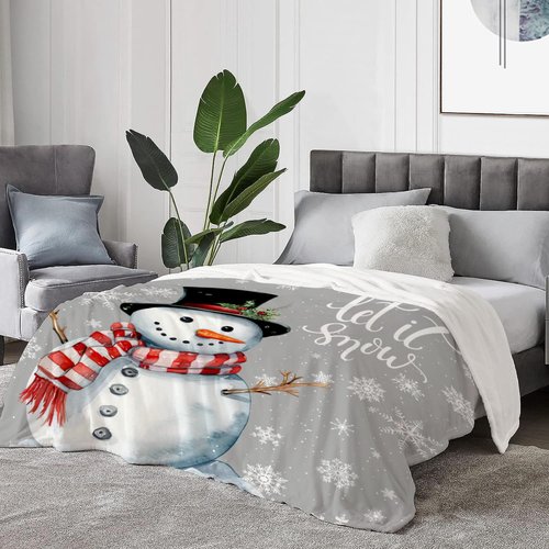 YeeJu Christmas Decorative Throw Blanket King Size Gray Snowman Blanket for Bed Soft Lightweight Fuzzy Plush Fleece Blankets and Throws Large Oversized Xmas Winter Holiday Grey Blanket 90x108