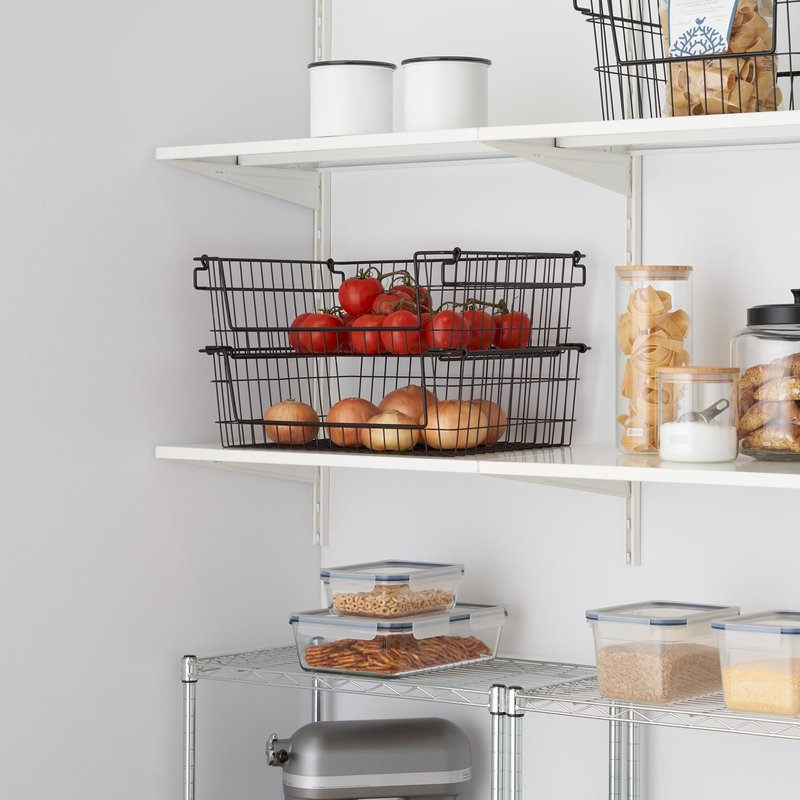 TRINITY 2-Pack Stackable Metal Wire Storage Baskets With Handles, Black, 19 Inches