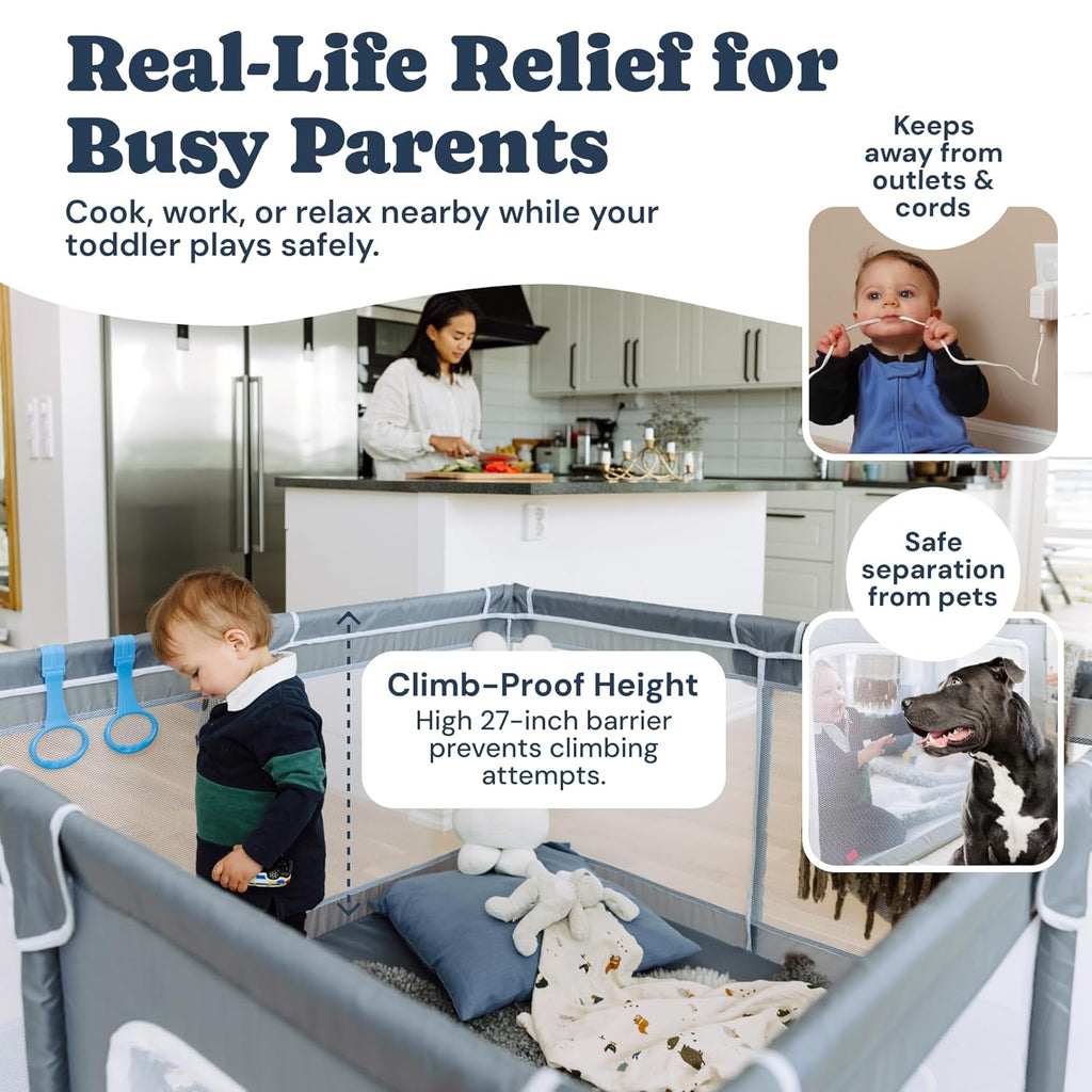 Todale Baby Playpen - Grey Foldable Playpen for Infants & Toddlers | Easy Setup & Ventilated Design - 50 x 50 x 27 in