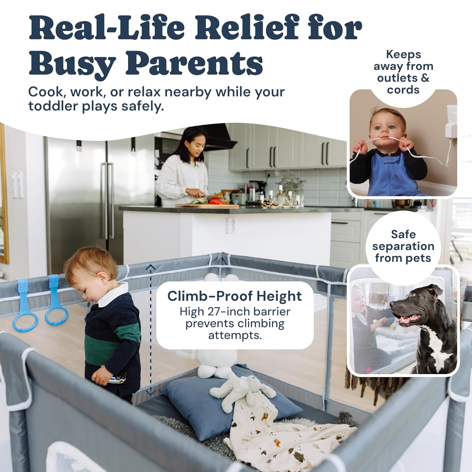 Todale Baby Playpen - Grey Foldable Playpen for Infants & Toddlers | Easy Setup & Ventilated Design - 50 x 50 x 27 in