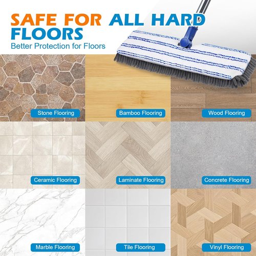 Masthome Flat Dust Mop | 2-Sided Microfiber Mop with 4 Reusable Pads for Wet & Dry Cleaning - Ideal for Hardwood, Tile, Vinyl