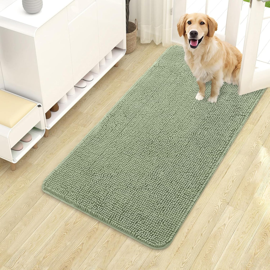 OLANLY Dog Door Mat - Absorbent Non-Slip Chenille Mat for Muddy Paws | 40x24 Inches, Sage Green