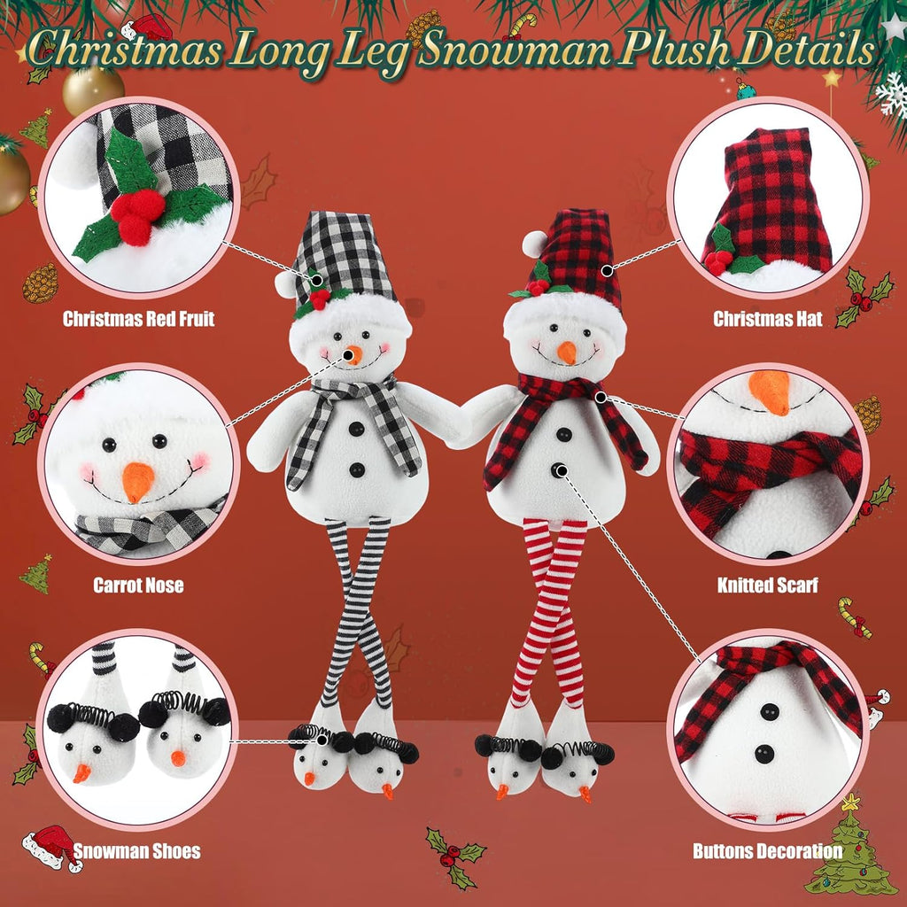Threehoney Plush Snowman Decor - 2 Pcs 27.6" Sitting Stuffed Toy with Scarf & Hat | Rustic Christmas Tabletop Ornaments
