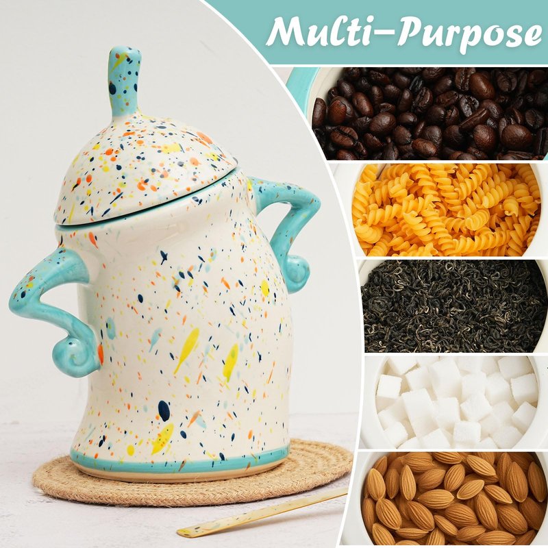 Antetek Canister With Attitude,Large Capacity Cute Sassy Storage Canister,Interesting food jars, stylish airtight large ceramic lids, coffee, tea, sugar and spice storage jars with spoons (Colour)