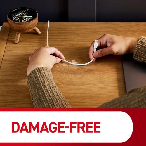 Command Round Cord Clips - Damage-Free Cable Management | 40 Clear Clips with 48 Strips
