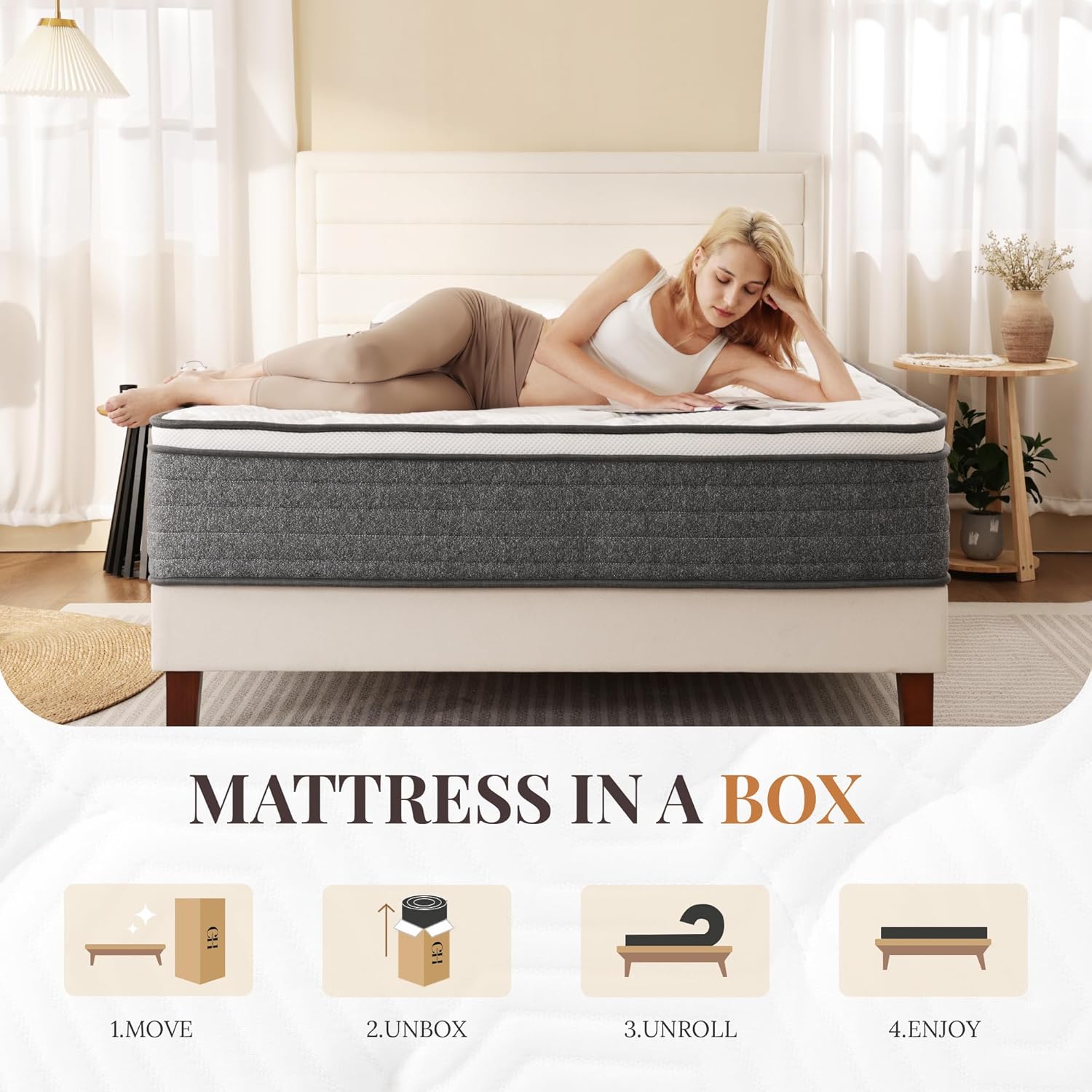 Skiennix Queen Mattress - 12 Inch Hybrid Foam & Pocket Springs | Medium Feel, Pressure Relief, CertiPUR-US