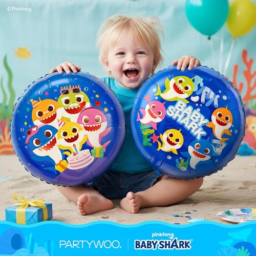 **PartyWoo Baby Shark Blue Foil Number 3 Balloon - 5pcs 18 Inch Round Mylar Helium Decorations for Kids' Birthday**