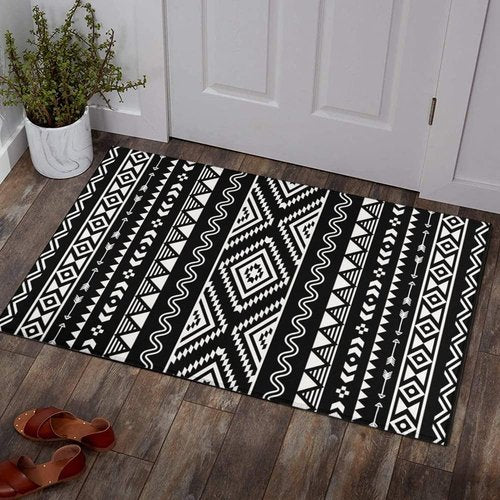 Ideasonna Black Boho Kitchen Rug Mat Decor Black and White Kitchen Rugs Sets of 2 Non-Slip Washable Kitchen Mats for Floor 2 Piece