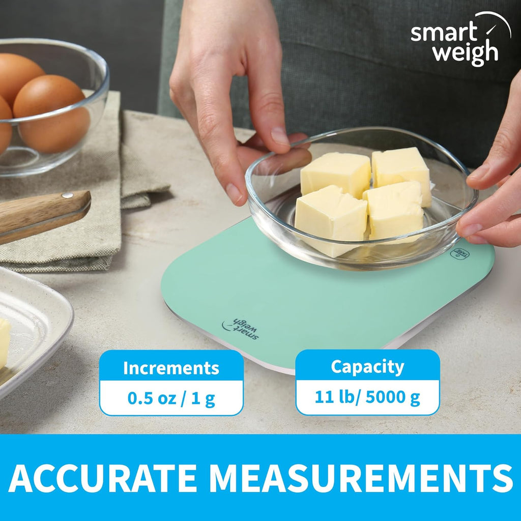 Smart Weigh Digital Kitchen Scale - Mint Green for Accurate Cooking, Baking & Meal Prep | Grams & Ounces