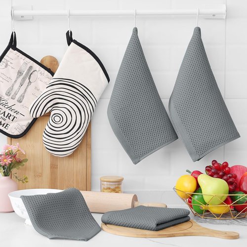 Homaxy Kitchen Dish Cloths - 100% Cotton Waffle Weave, Ultra Soft & Absorbent, 12x12 Inches, 6-Pack | Grey