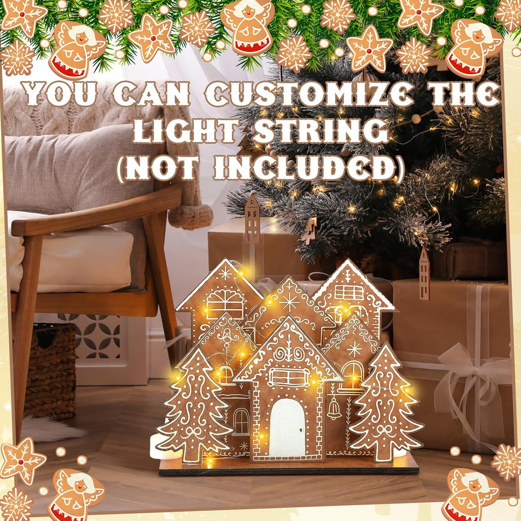 Threehoney Christmas Gingerbread House Table Decorations - 8 Pcs Wooden Centerpiece for Holiday Decor