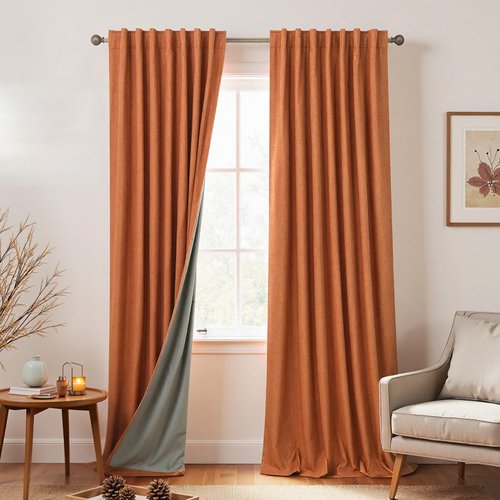 KOUFALL Burnt Orange Curtains 2 Panels Retro Linen Blackout Colorful Mid Century Modern Bohemian Curtains for Living Room Bedroom 84 Inch Long