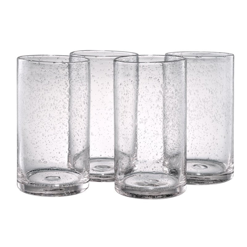 Artland 17oz Highball Tumbler, Set of 4 | Iris Seeded Design, Clear | Drinking Glass for Parties and Everyday Use - Mojito, Whiskey, Cocktail | Glassware & Kitchenware Essentials