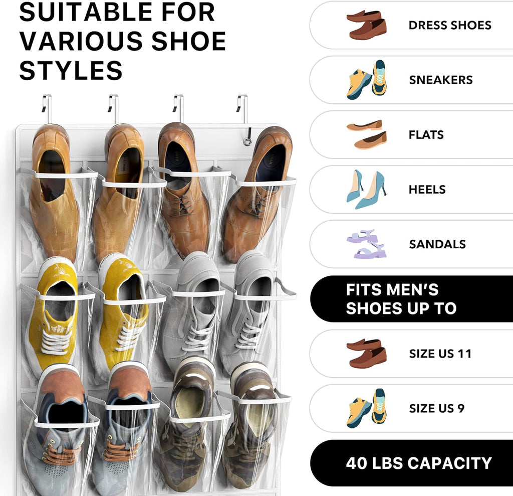 Simple Houseware Over The Door Hanging Shoe Organizer - 24 Clear Pockets, White (56" x 22.5")