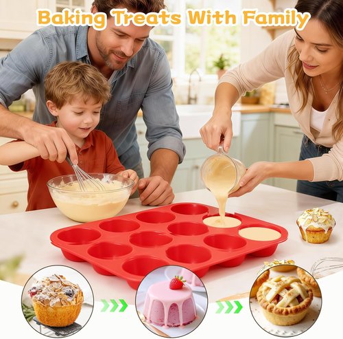 CAKETIME Silicone Muffin Pan - Nonstick 12-Cup Baking Mold for Perfect Cupcakes | Regular Size