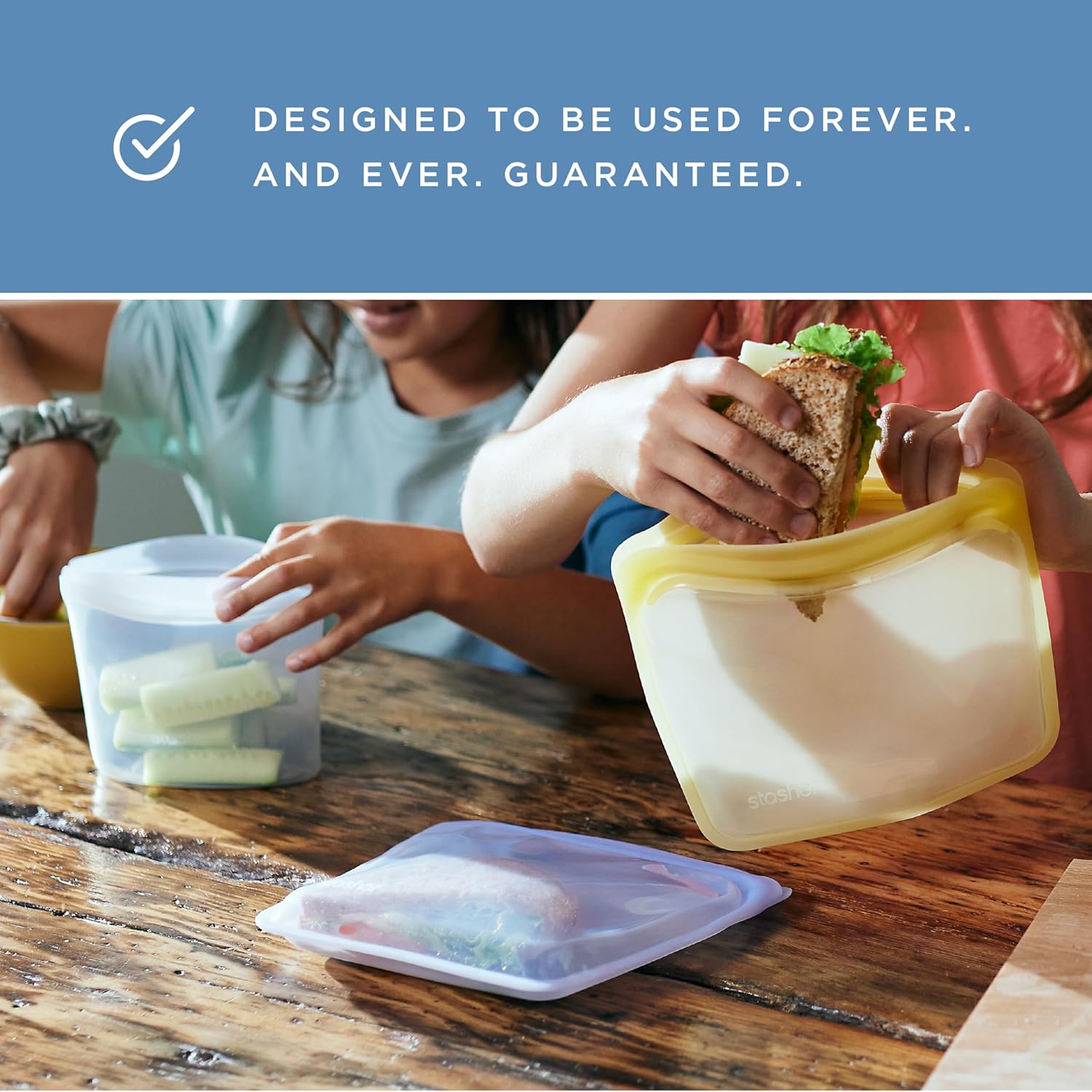 Stasher Silicone Reusable Food Storage Bags - Eco-Friendly, Microwave & Dishwasher Safe, 4-Pack | Clear Snack Containers
