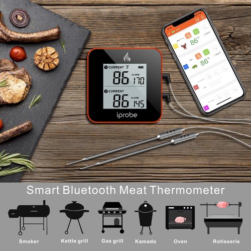 iProbe 600 ft Range Digital Wireless Meat Thermometer with 2 Probes - Bluetooth & Rechargeable for Grilling Smoker Turkey, Fish, Beef