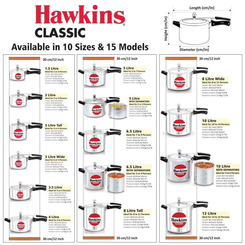 Hawkins 3.5 Litre Classic Pressure Cooker, Best Inner Lid Cooker, Silver (CL35),Aluminium