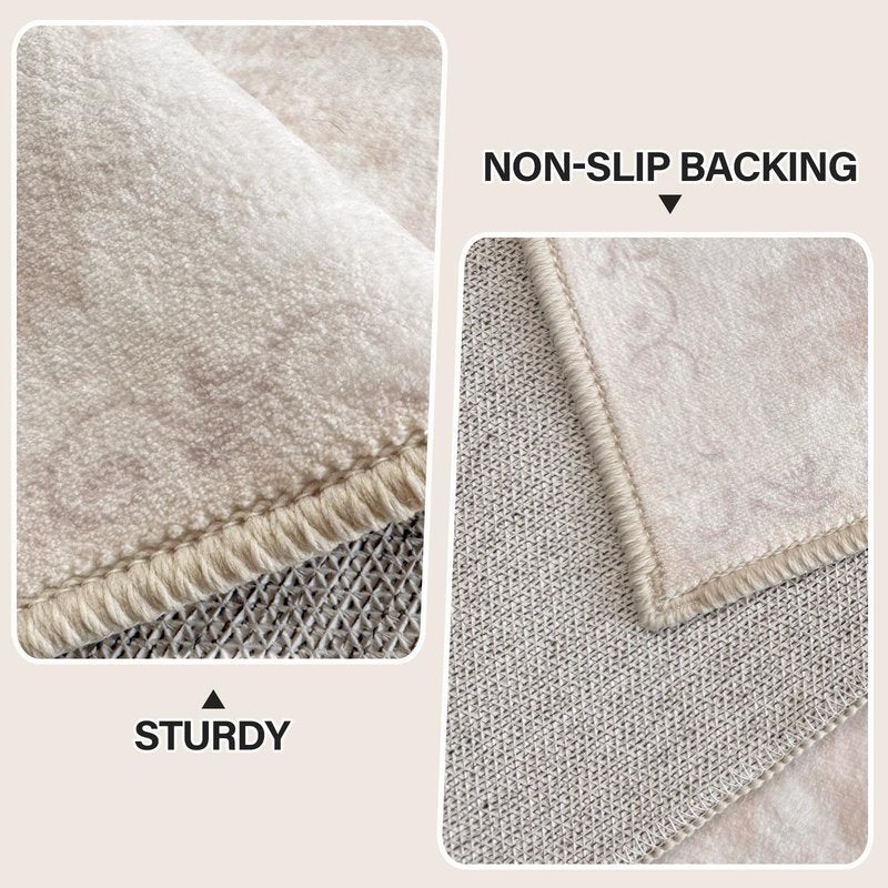 Vhong Washable Area Rugs Boho Vintage Neutral Modern Pale Green 5x7 Non Slip Small Carpet for Living Room Dining Room Bedroom Farmhouse