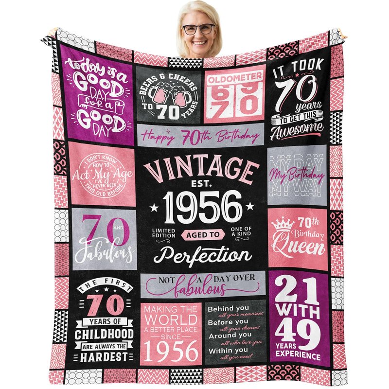 Stbyiz 70th Birthday Gifts for Women Blanket 60"x 50", Best Gifts for 70 Year Old Woman, 70 Year Old/1956 Birthday Gifts for Women, 70 th Bday Presents for Mom