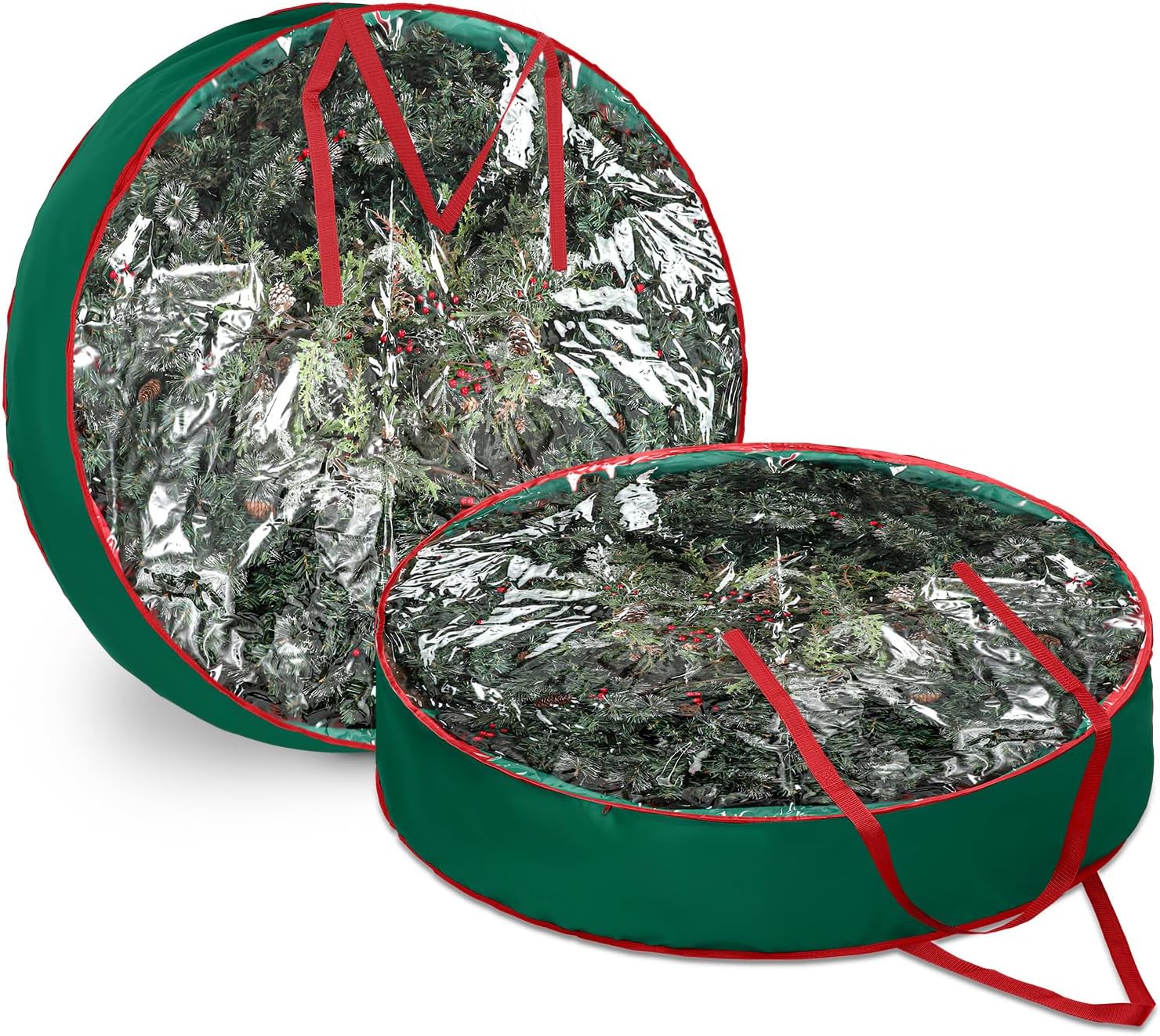 Abbylike Christmas Wreath Storage Bag - Extra Large 48'' Clear Container with Zipper & Handles | Green 600D Oxford