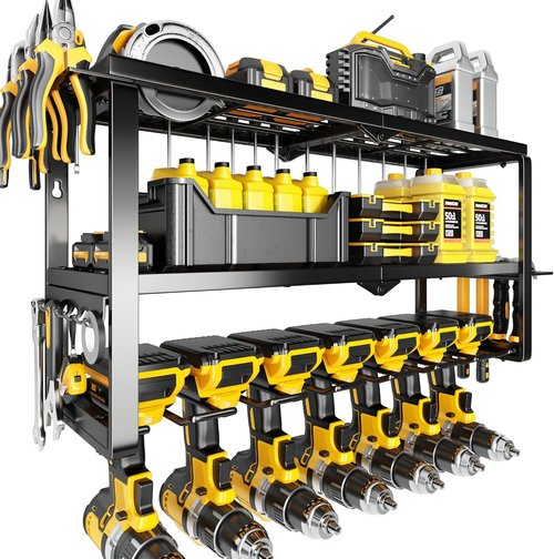 Hipidian Power Tool Organizer - Heavy Duty 300lb Capacity 3-Tier Wall Mount Rack with 7 Drill Holders