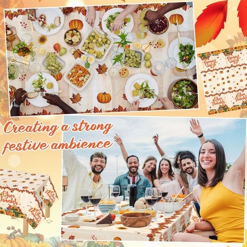 Fanfanwin 12 Pack Thanksgiving Fall Disposable Tablecloths Autumn Maple Leaf Give Thanks Plastic Table Cover 108 x 54 In Rectangle Pumpkin Table Cloth for Thanksgiving Autumn Harvest Party Decorations