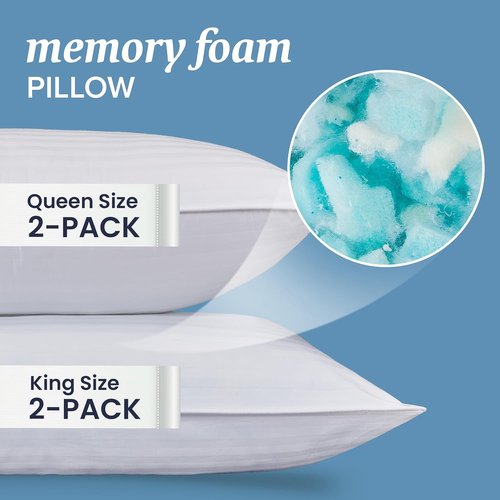 Beckham Hotel Collection King Size Memory Foam Bed Pillows - Adjustable Cooling Shredded Foam Set of 2
