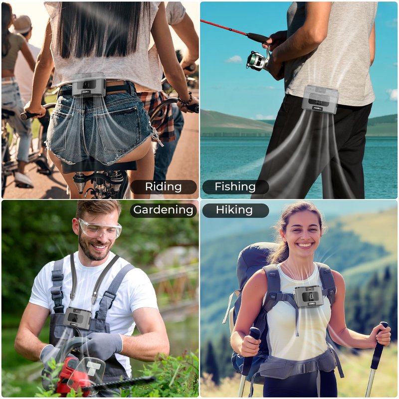Portable Waist Fan, 20000mAh Rechargeable Personal Belt Fan, 16000RPM Shirt Fan, Dual Motors & Smart Display, 40H Cooling Body Fan for Outdoor Work Camping Travel Warehouse Hot Weather Essentials