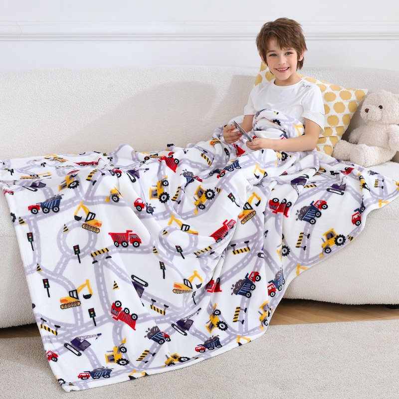 Viviland Kids Truck Print Blanket, Soft Warm Lightweight Plush Fleece Throw for Sofa, Chair, Couch, Bed - 50" x 60"