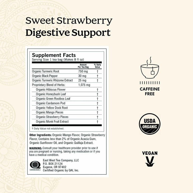 Yogi Sweet Strawberry Digestive Support Herbal Tea, Caffeine-Free, Vegan Friendly, Kosher, USDA Certified Organic, Non-GMO, 16 Tea Bags (Pack of 6)