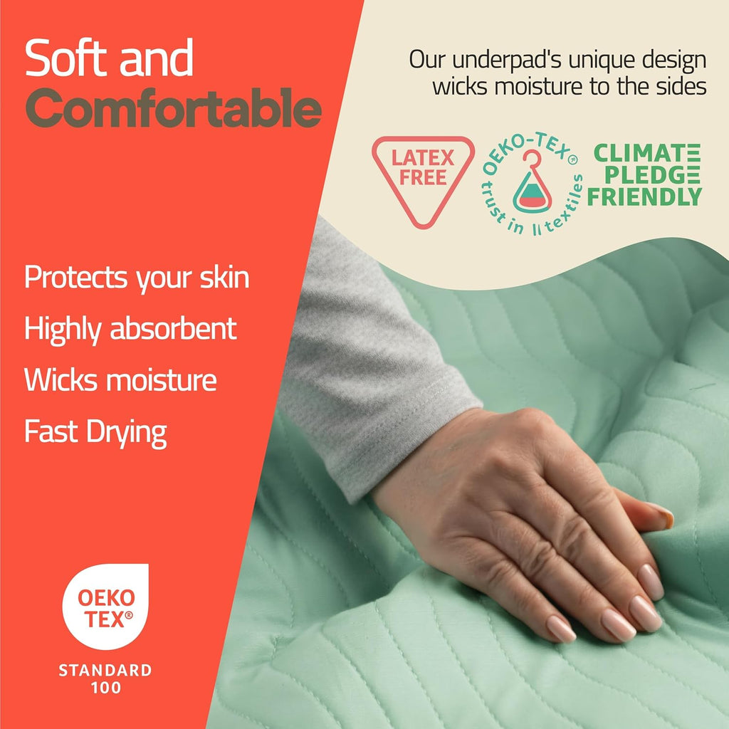Regine Switzerland Washable Underpads - Large 34"x36" Reusable Waterproof Bed Pads for Adults | Extra Heavy Absorbency, Soft Blue (Pack of 2)
