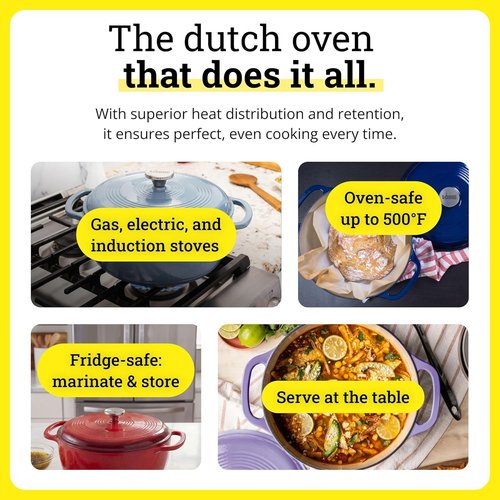 Lodge Enamel Cast Iron Dutch Oven - Ideal for Baking, Braising & Slow Cooking - 6 Quart - Cranberry