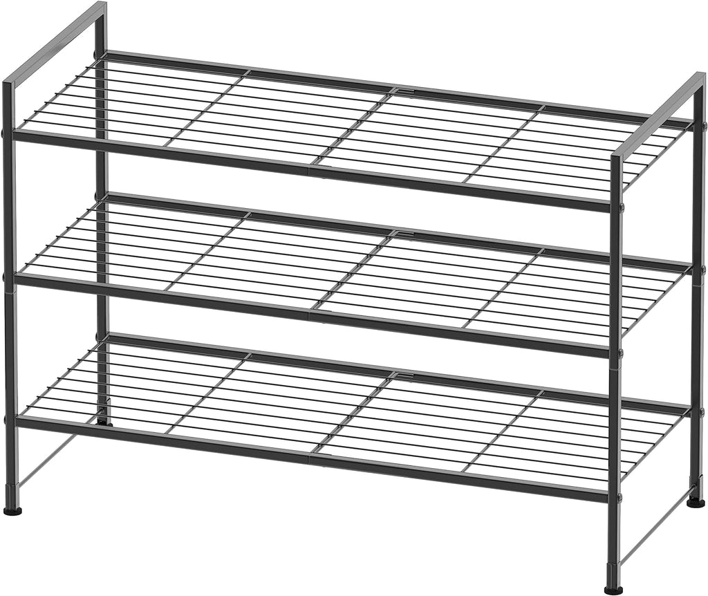 Simple Houseware 3-Tier Stackable Shoe Rack - Space-Saving Storage Shelf in Black