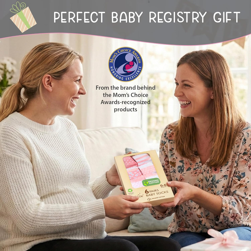 Skiennix Organic Cotton Baby Socks - GOTS Certified, Soft & Breathable | 6 Pairs for Newborn Girls 0-6 Months