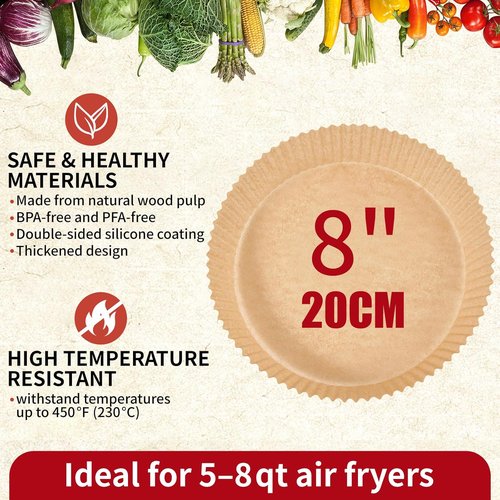 40GSM Disposable Parchment Paper Liners - 125Pcs Non-Stick 8-Inch for 5-8 Qt Air Fryers