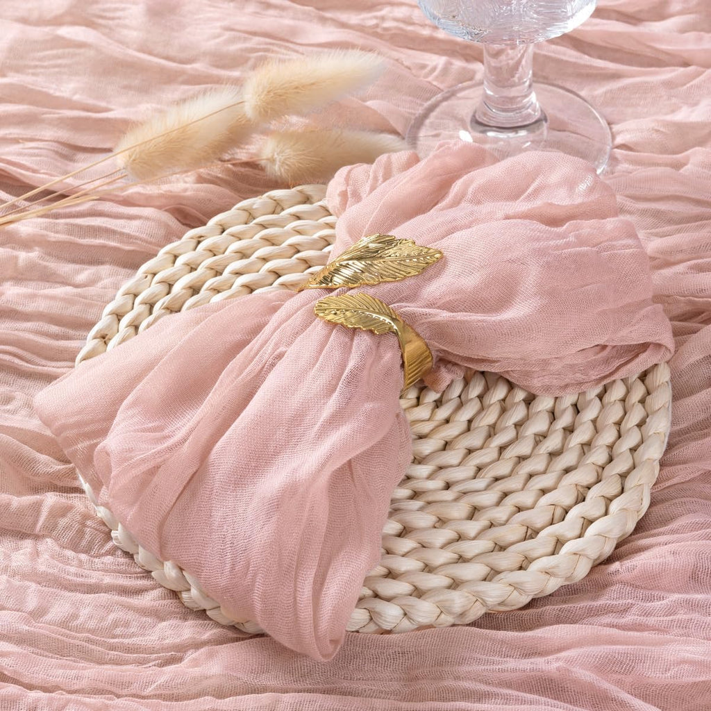 Socomi Pink Cheesecloth Napkins - Set of 10 Boho Washable Dinner Table Cloths for Spring Events